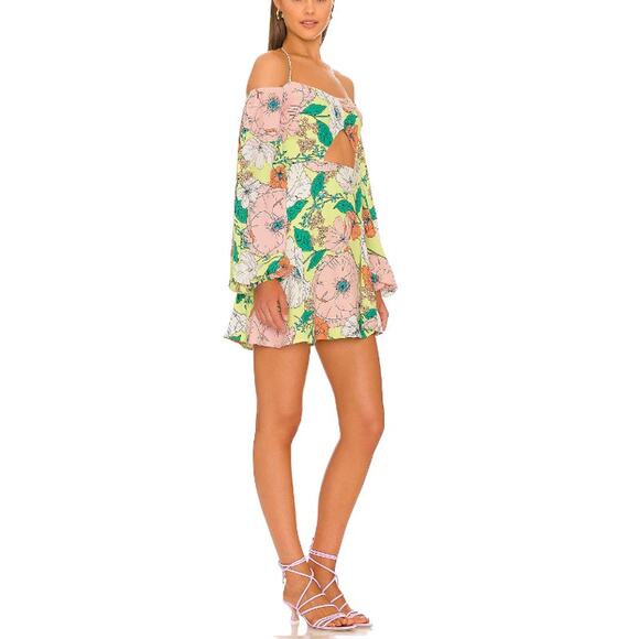 AFRM Spring Lime Bouquet Dolly Cut Out Mini Dress Size Small - Picture 11 of 11